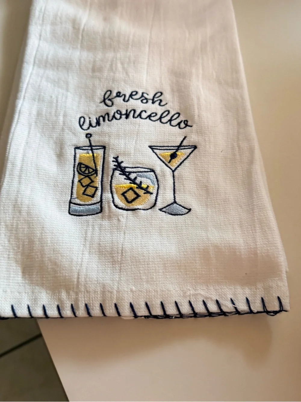 Handmade Yellow & Blue Crochet Top Kitchen Towel - Fresh Limoncello